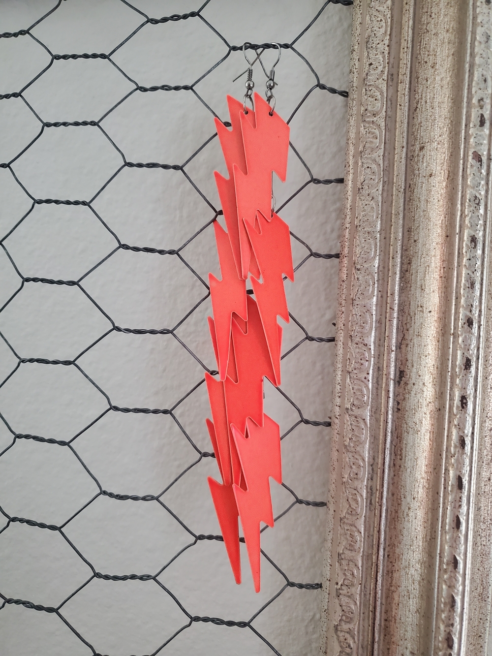Bold Orange Lightning Bolt Drop Earrings - Statement Women's Jewelry